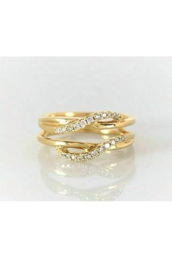 1.50 Ct Round Cut White Moissanite Enhancer Guard Wrap Ring 14K Yellow Gold Plated