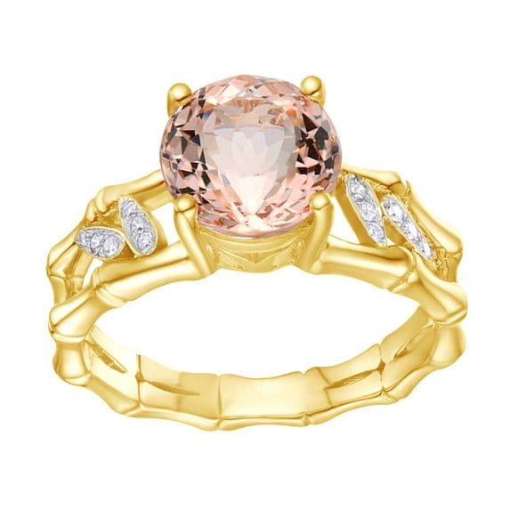 AFFY 1.50 Ct Simulated Morganite & White Natural Diamond Vintage Engagement Ring in 10k Yellow Gold Ring Size - 12.5