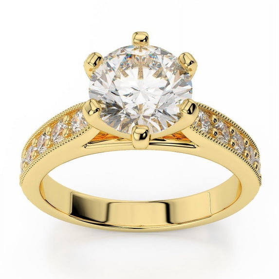 1.50 Ct Stunning Solitaire Round Natural Moissanite Diamond Wedding Rings for Women Solid 14K Yellow Gold