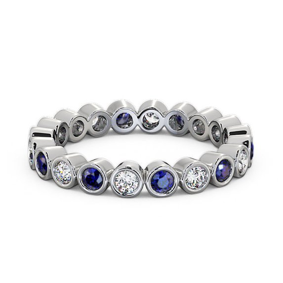 1.50 Ct Unique Round Cut Genuine Diamond Blue Sapphire Full Eternity Band for Engagement 14K White Gold Size 4