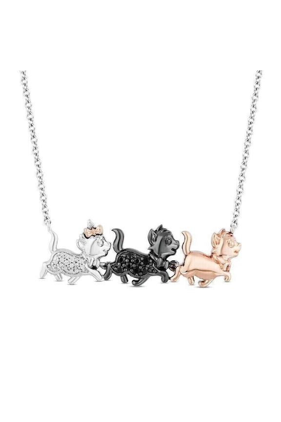 1.50 Ct VVS1 Diamond Aristocats Pendant 18" Necklace in 925 Sterling Silver