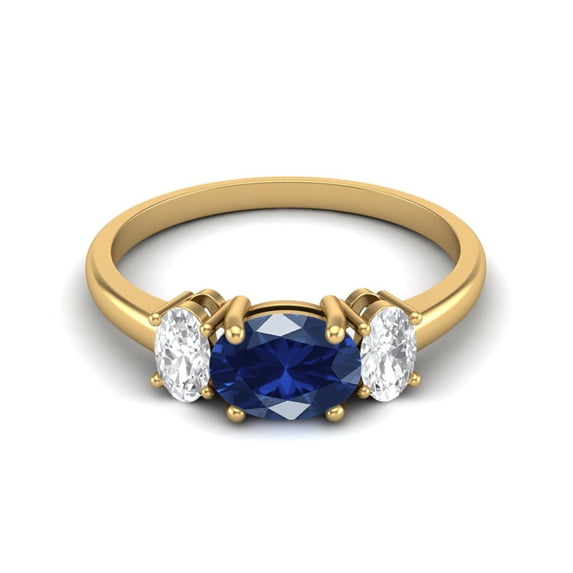 1.50 Cts Blue Topaz 925 Sterling Silver Gold Vermeil Three-Stone Past, Present and Future Ring