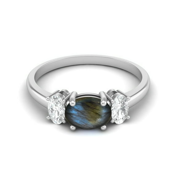 1.50 Cts Labradorite 925 Sterling Silver Three-Stone Past, Present and Future Ring