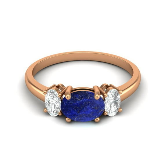1.50 Cts Lapis 925 Sterling Silver Rose Vermeil Three-Stone Past, Present and Future Ring