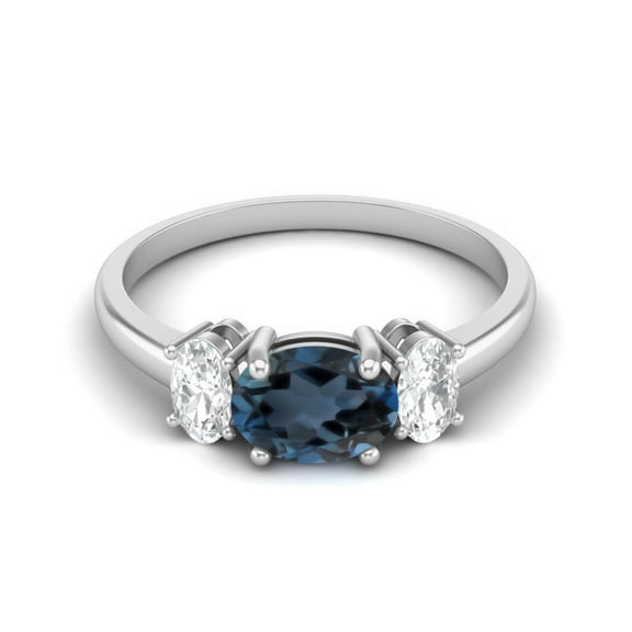 1.50 Cts London Blue Topaz 925 Sterling Silver Three-Stone Past, Present and Future Ring