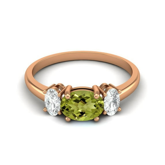 1.50 Cts Peridot 925 Sterling Silver Rose Vermeil Three-Stone Past, Present and Future Ring