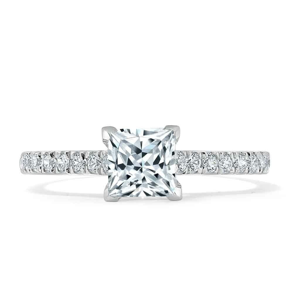 1.50 Cts Princess Cut Moissanite Engagement Ring , Moissanite Diamond Ring , 18K White Gold