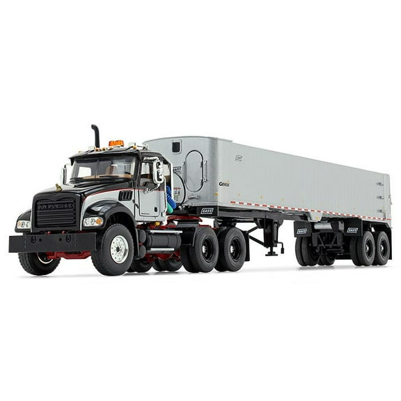 Mack Granite MP Tandem-Axle Day Cab with East Genesis End Dump Trailer Black and Silver 1/50 Diecast Model by First Gear