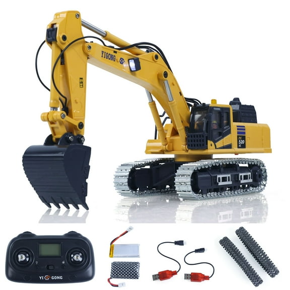 1/50 RC Digger PC520 Electric Lifting Radio Control Excavator Engineering Vehicle Metal Tracks Lights Sound Small Toy Collection