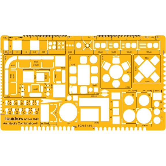 1:50 Scale Architectural Scale Ruler | Designed for House Interior Floor Plan | Technical Architect Drafting Tool | Contains Symbols for Kitchen, Bathroom, Appliances & More | 1.5 mm Thick