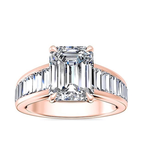 1.50 T.C.W Asscher Shape Natural Diamond Latest Design Solitaire with Accents Wedding Ring for Ladies Solid 14K Rose Gold Size 8