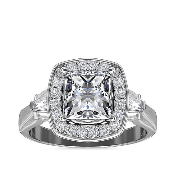 1.50 T.C.W Princess Shape Natural Diamond Latest Design Solitaire with Accents Wedding Ring for Ladies Solid 14K White Gold Size 8