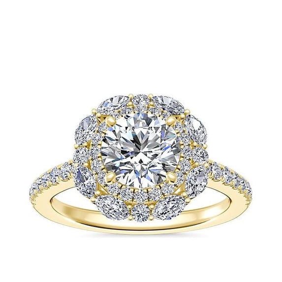 Diamond-Capitals 1.50 Ct Round Cut Solitaire Genuine Diamond (F-G/VS1) Beautiful Ring for Anniversary Gift Solid 18K Yellow Gold Size 3.5