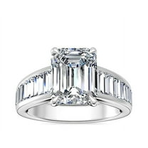 1.50 T.C.W VS1 Emerald Cut Solitaire with Accents Stunning Natural Diamond Ring for Anniversary in Solid 14K White Gold Size 7