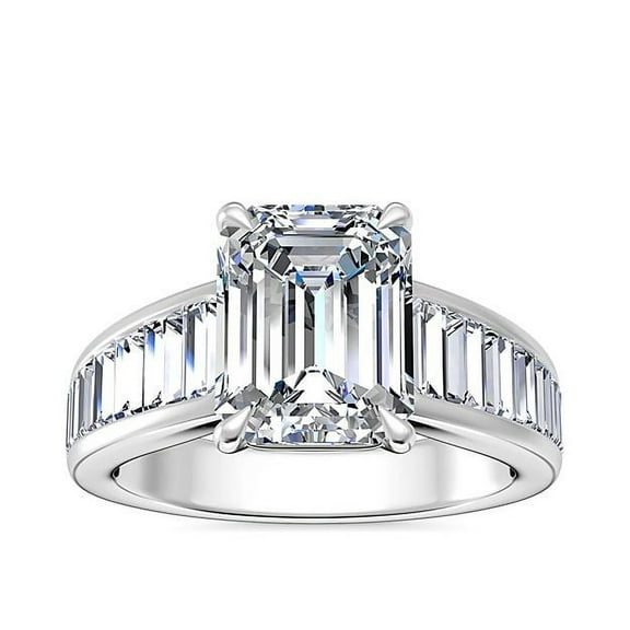 1.50 T.C.W VS1 Emerald Cut Solitaire with Accents Stunning Natural Diamond Ring for Anniversary in Solid 14K White Gold Size 7