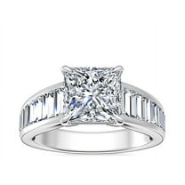 1.50 T.C.W VS1 Excellent Princess Cut Solitaire with Accents Elegant Designer Real Diamond Ring for Women Solid 14K White Gold Size 7