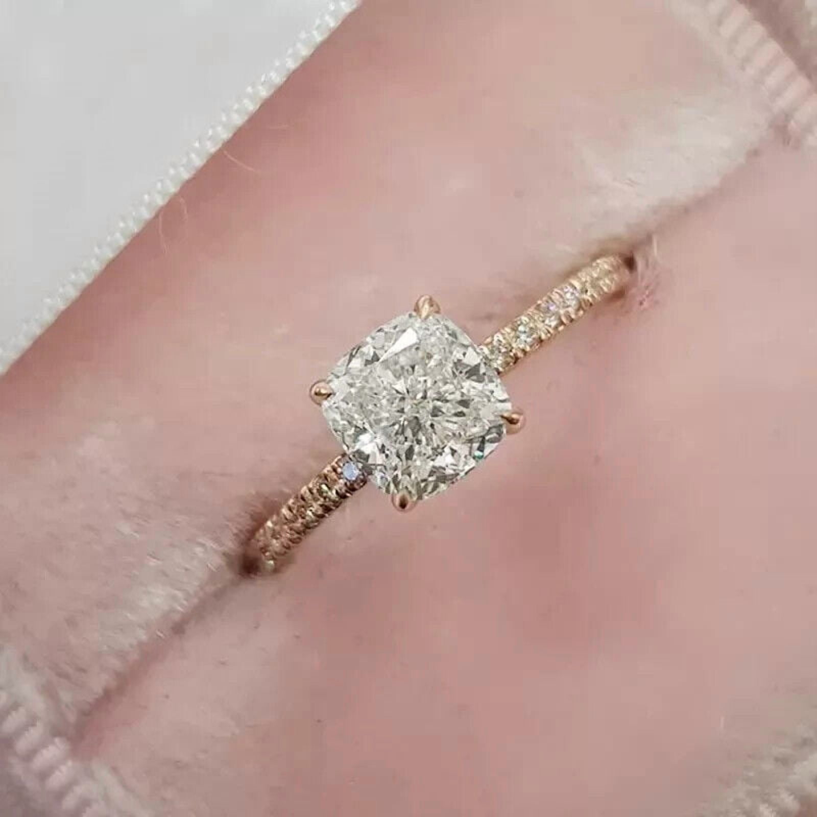 1.50 TCW Cushion Cut Simulated Diamond Wedding Engagement Ring 14K Rose ...