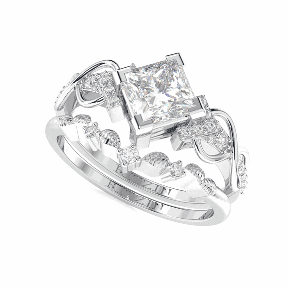 1.50 TCW Lab Grown Diamond Princess Cut Bridal Set Engagement Ring 18K White Gold