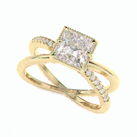 1.50 TCW Lab Grown Diamond Princess Cut Twisted Engagement Ring 14K Yellow Gold