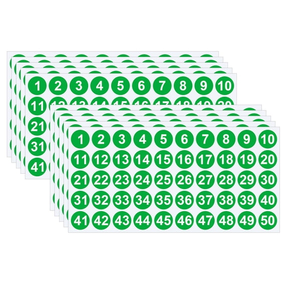 1 To 50 Vinyl Consecutive Number Stickers, 1 Inch Small Round Numbered Stickers, 10Pcs Vinyl Consecutive Number Labels for Storage, Organizing, Boxes Green