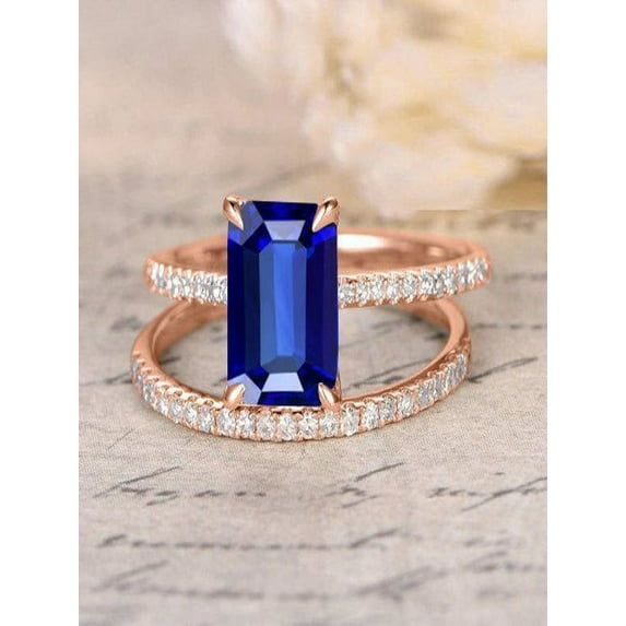 1.50 carat Blue Sapphire and diamond Halo Bridal Set in 10k Rose Gold: On Sale