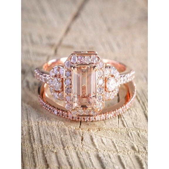 1.50 carat Morganite and Diamond Halo Bridal Wedding Ring Set in Rose Gold: Bestselling Design