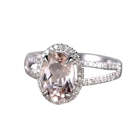 1.50 carat Oval Cut Real Morganite and Man made diamond moissanite Engagement Ring on Sterling Silver with 18k Gold Plating