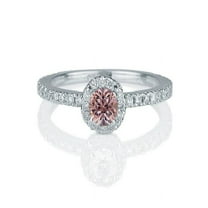 1.50 carat Round Cut Morganite and Diamond Halo Engagement Ring in 10k White Gold
