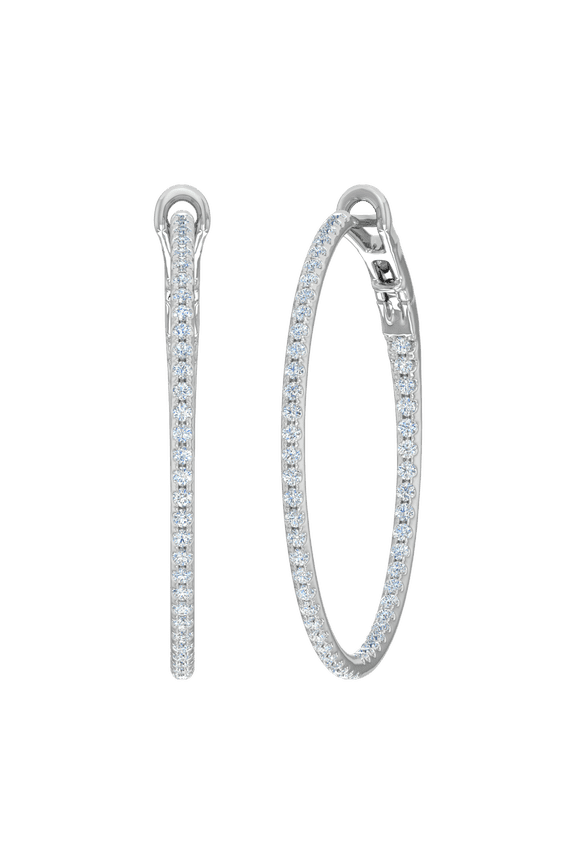 1.50 carat (ctw) Inside Out Diamond Hoop Earrings in 14K White Gold (SI1-SI2 Clarity)