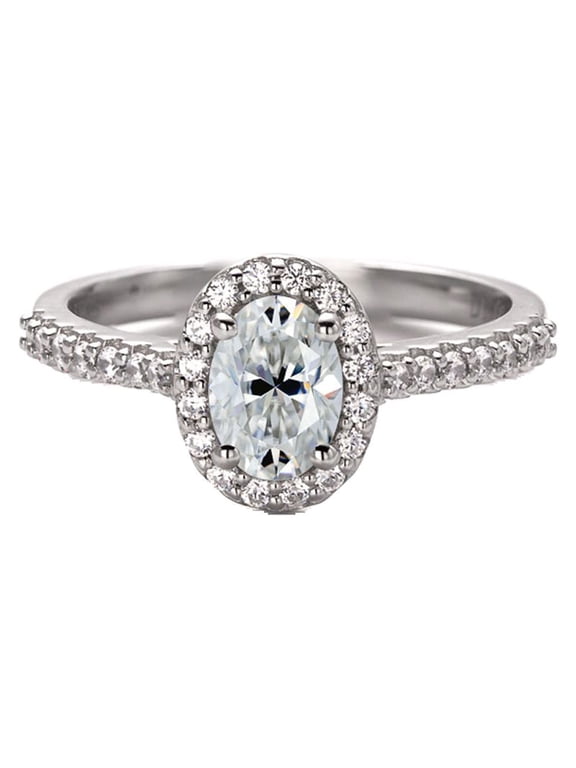 1.50 ct Oval Cut Moissanite Halo Engagement Ring 925 Solid Sterling Silver