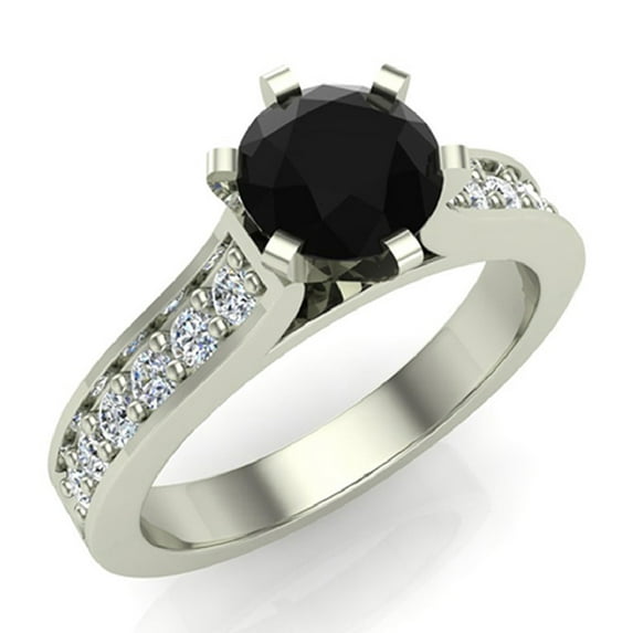 1.50 ct tw Black & White Center Black Diamond Accented Engagement Ring 14K White Gold