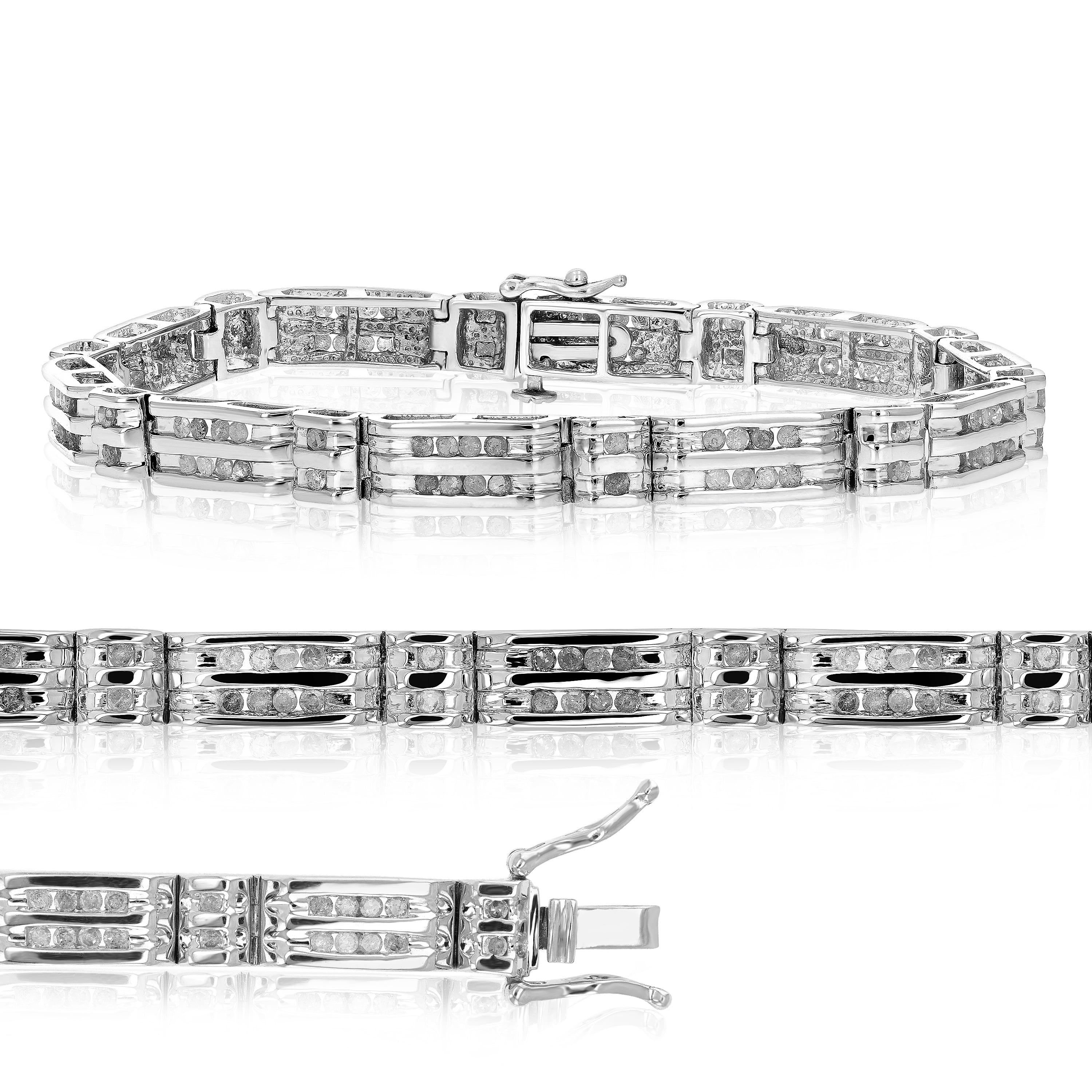 1.50 cttw Men's Diamond Bracelet .925 Sterling Silver Rhodium 7 Inch 13