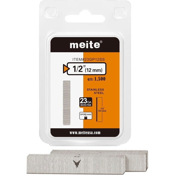 Meite  1,500 Pcs 23 Gauge Pin Nails 1/2 Inch Length 304 Stainless Steel Pin Nails