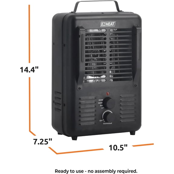 1,500-Watt Portable Milkhouse Style Utility Space  with Adjustable Thermostat, Overheat Protection, and Safety Tip-Over Switch, Matte Black, MTFH-01C-MB