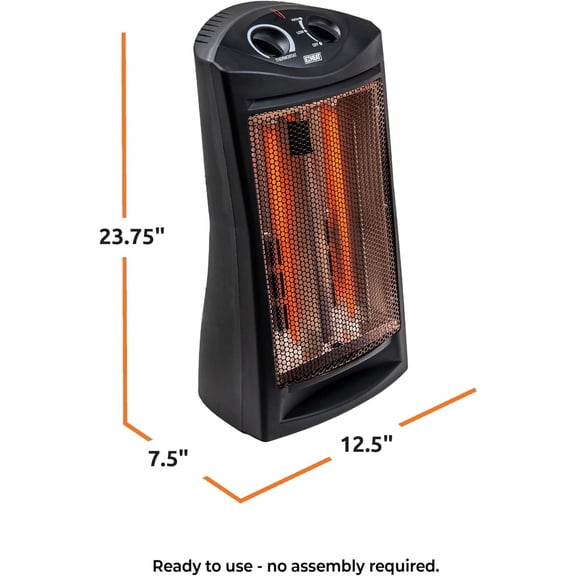 1,500-Watt Radiant Quartz Tower Space with Dual Heating Settings and Adjustable Thermostat for Home Office