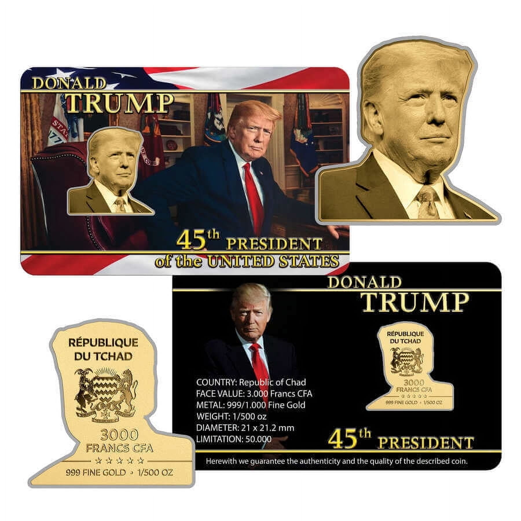 PRIVATE MINT 1/500 oz Chad President Shaped Gold Coin (in Assay)