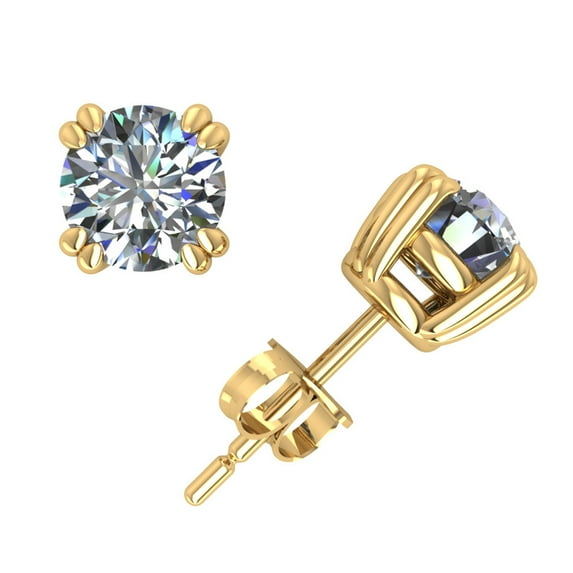 1.50CT Round Diamond Basket Solitaire Stud Earrings 14k Yellow Gold Double G SI1