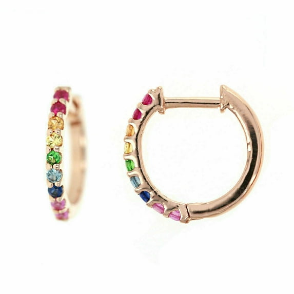 1.50CT Round Lab Created Multi Colored 14K Rose Gold Plated Hoop Huggie Earrings
