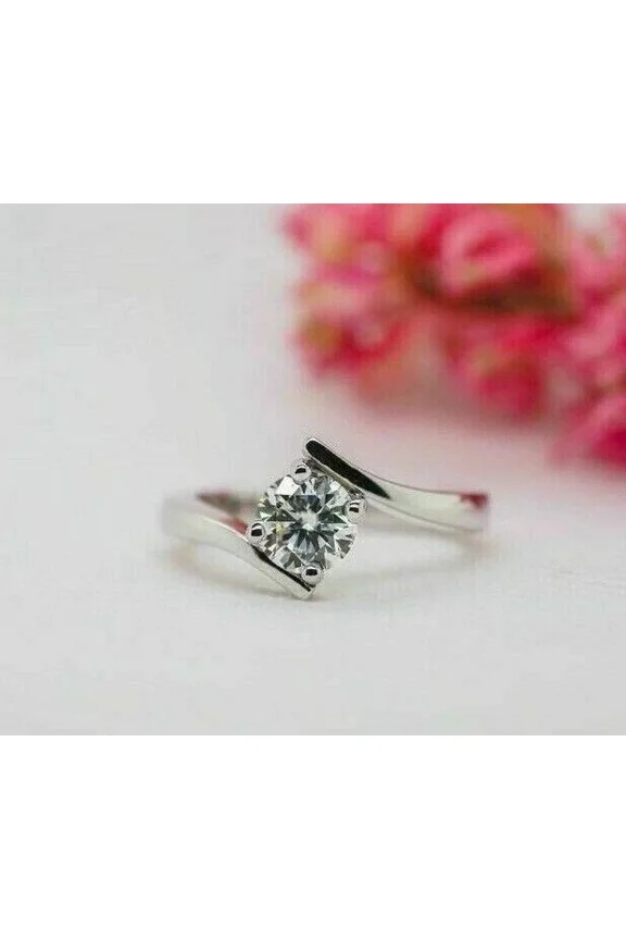 1.50CT Round Tension Set Moissanite Bypass Engagement Ring 14k White Gold Plated