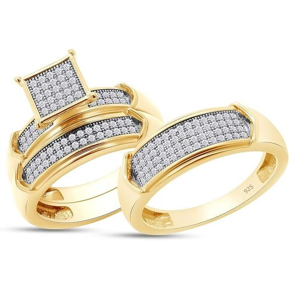 1.50CT Trio His And Her Lab Created Diamond Bridal Square Frame Wedding Ring Set 14K Yellow Gold Over