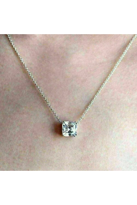 1.50Ct Asscher Cut Lab Created Diamond Pendant Necklace 14k White Gold Plated 18"