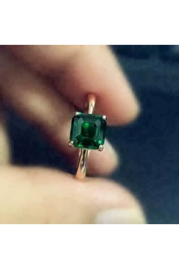 1.50Ct Asscher Cut Simulated Green Emerald Solitaire Women's Engagement 14K Yellow Gold Plated Ring Silver