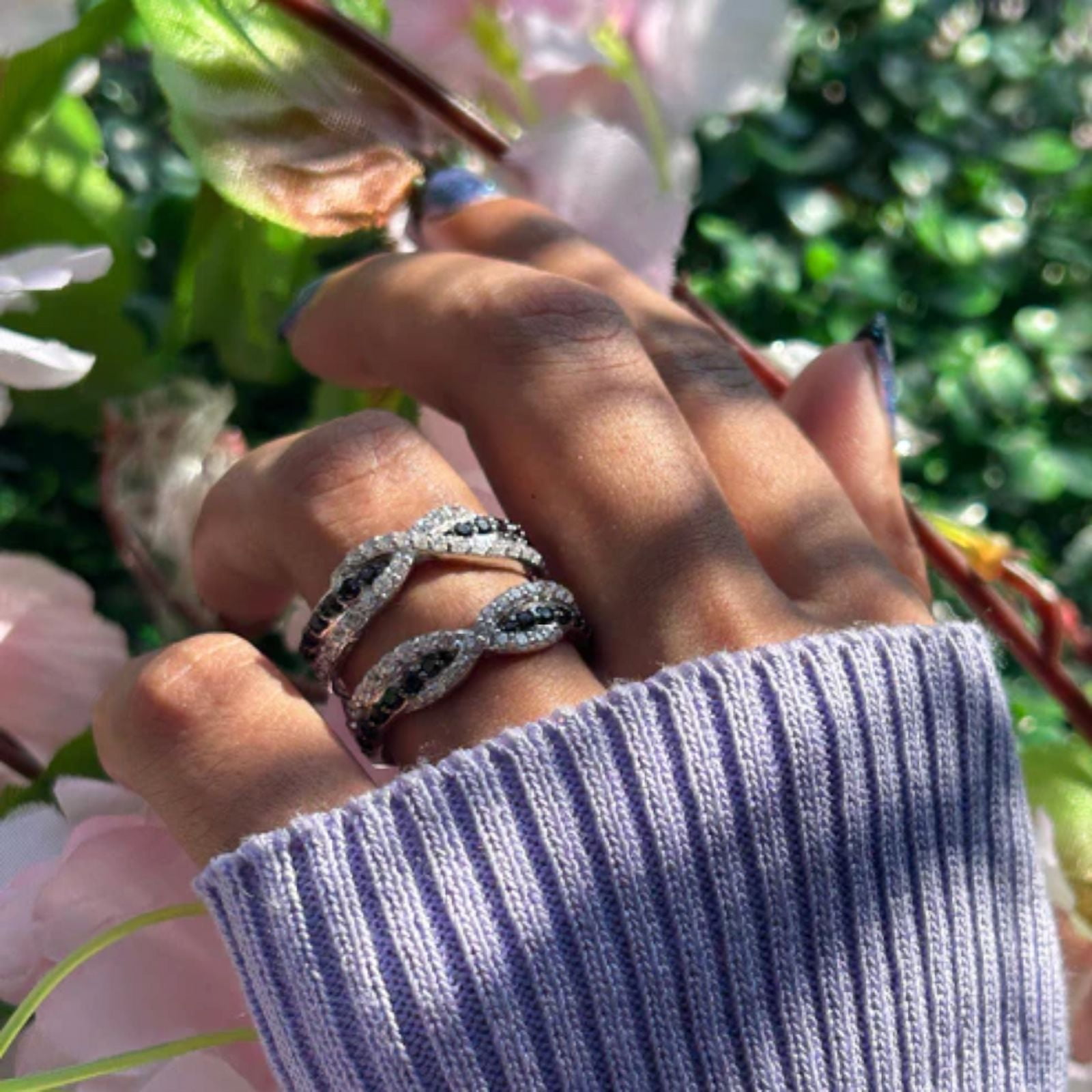 Black and White Diamond Ring Guard- 925 Sterling Silver