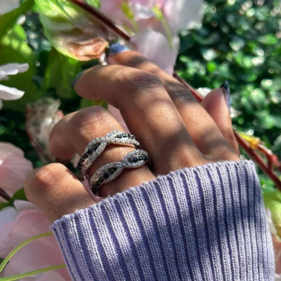 1.50Ct Black and White Diamond Ring Guard- 925 Sterling Silver Weding Engagement Ring Enhancer