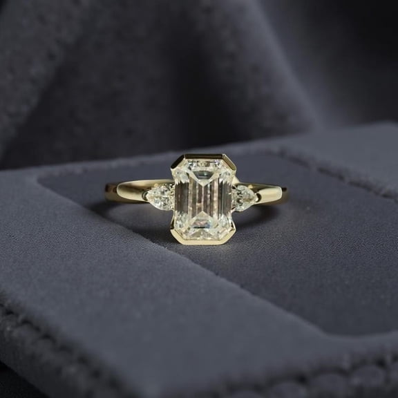 1.50Ct Emerald Cut Real Moissanite Diamond Engagement Ring 14K Yellow Gold Plated