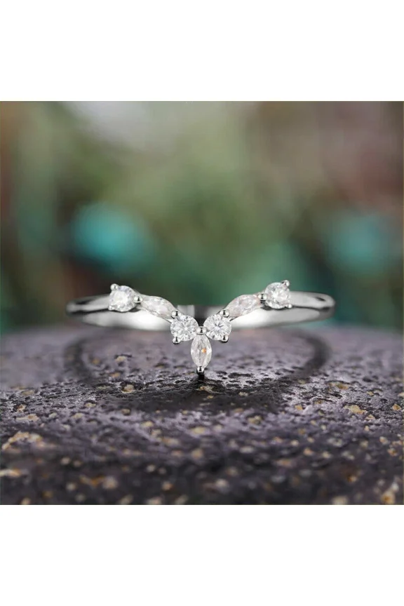 1.50Ct Marquise Moissanite Women's V-Shaped Band Ring 14K White Gold Plated