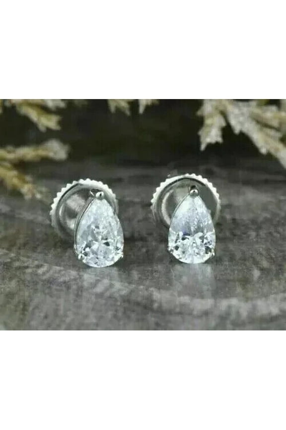 1.50Ct Pear Cut Lab Created Diamond Women's Stud Earring 14k White Gold Plated