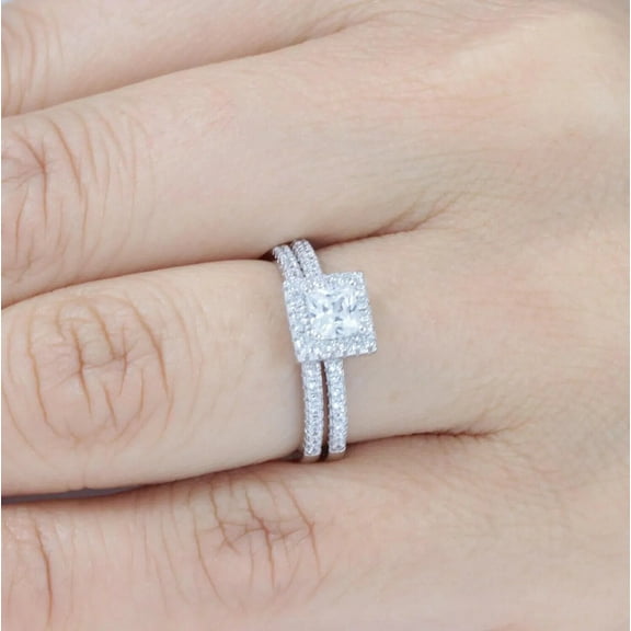 1.50Ct Princess Cut Diamond Women Bridal Set Engagement Ring 14K White Gold Plated For Women's