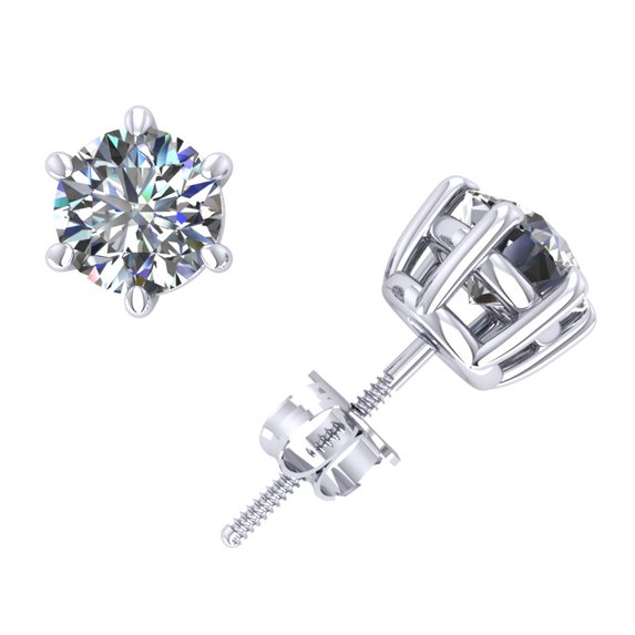 1.50Ct Round Cut Diamond Basket Solitaire Stud Earrings 14k White Gold Prong Set I SI2