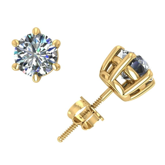 1.50Ct Round Cut Diamond Basket Stud Earrings 14k Yellow Gold Prong Set ScrewBack H SI2